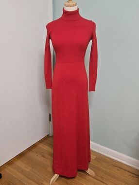 Vintage 70s Wool Full Length Turtleneck High Neck Dress Size 5/6